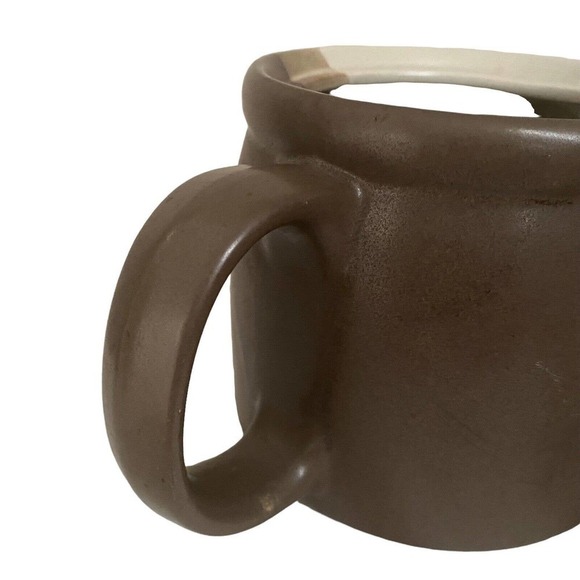 Vintage McCoy Pottery Sandstone Teapot Striped Brown Cream Tan 1418 Signed - Picture 8 of 11